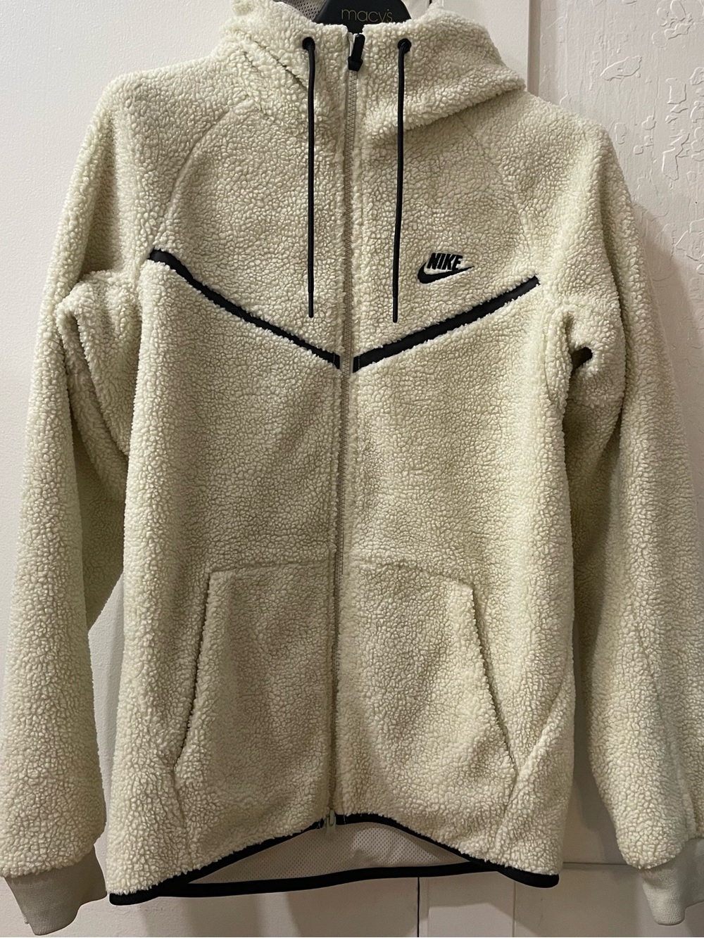 Nike Cream Sherpa Zip-Up Hoodie with Black Trim